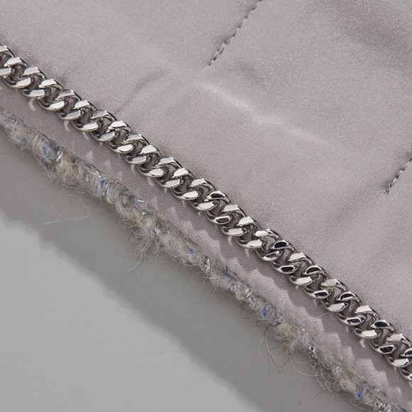 CHICJOC Handwoven Tweed Coat – Moonlight Grey with Night-Sky Sequin Fringe, Size - Picture 13 of 16